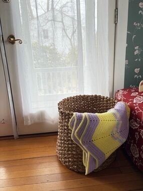 Handmade Crochet Baby Blanket in Yellow & Lavender